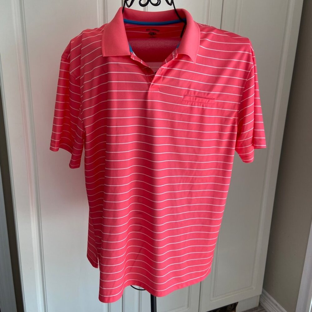 Reel Legends Men’s XL Coral Striped Golf Polo Shirt UPF 50+ EUC
